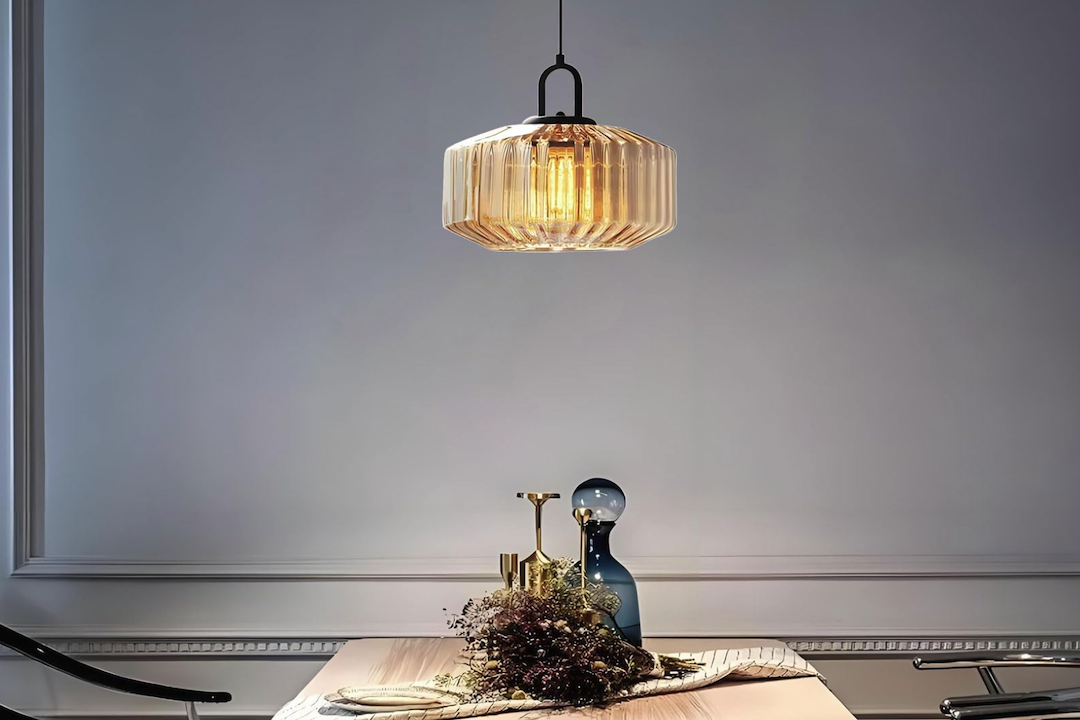 Ribbelglas koepel hanglamp voor eettafel