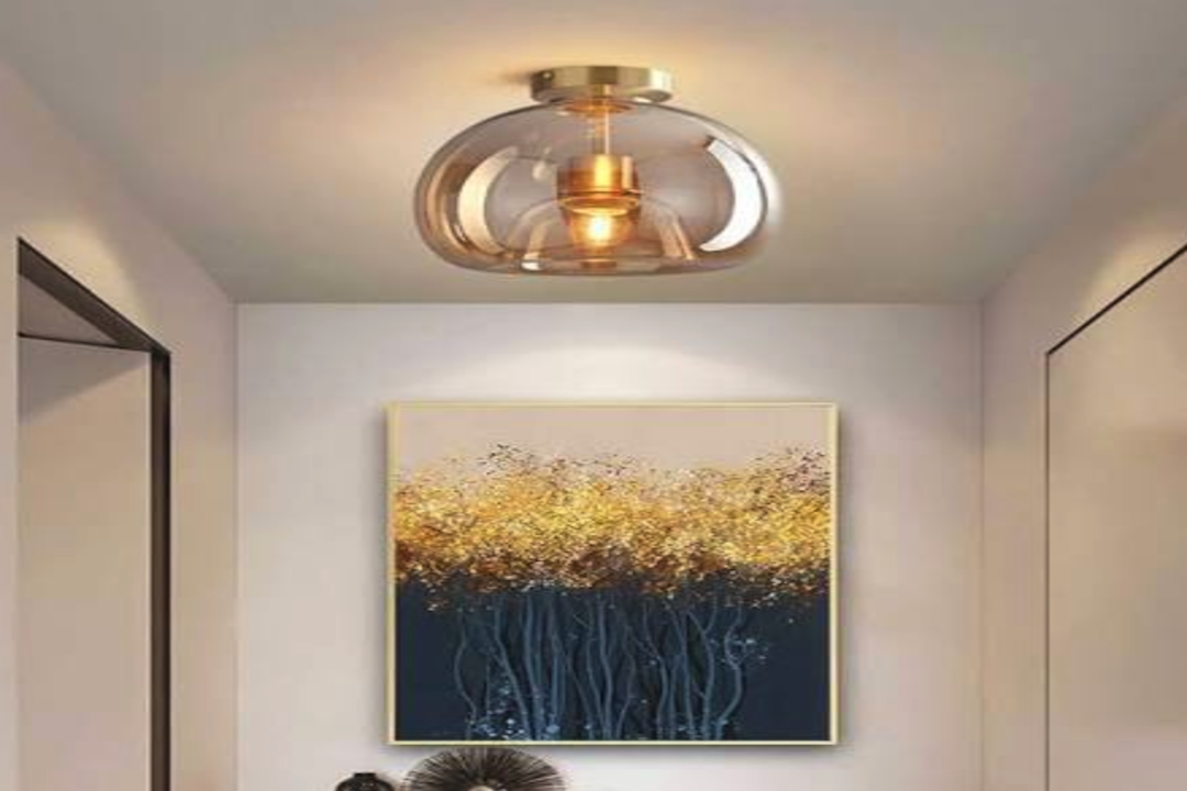 Prachtige Franse vintage semi-flush plafondlamp met boogvormige armatuur